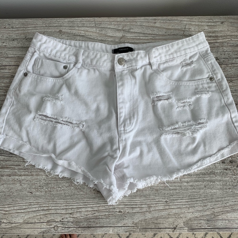 White Forever 21 Distressed Shorts